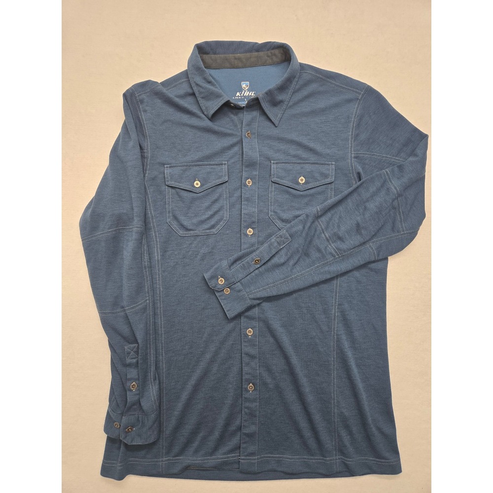 Kuhl Aerosoft Shirt Mens L Long Sleeve Button Up Blue Hiking Outdoor Casual - Picture 2 of 7